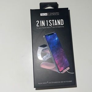 pink 2 in 1 stand-holds apple watch and smartphone